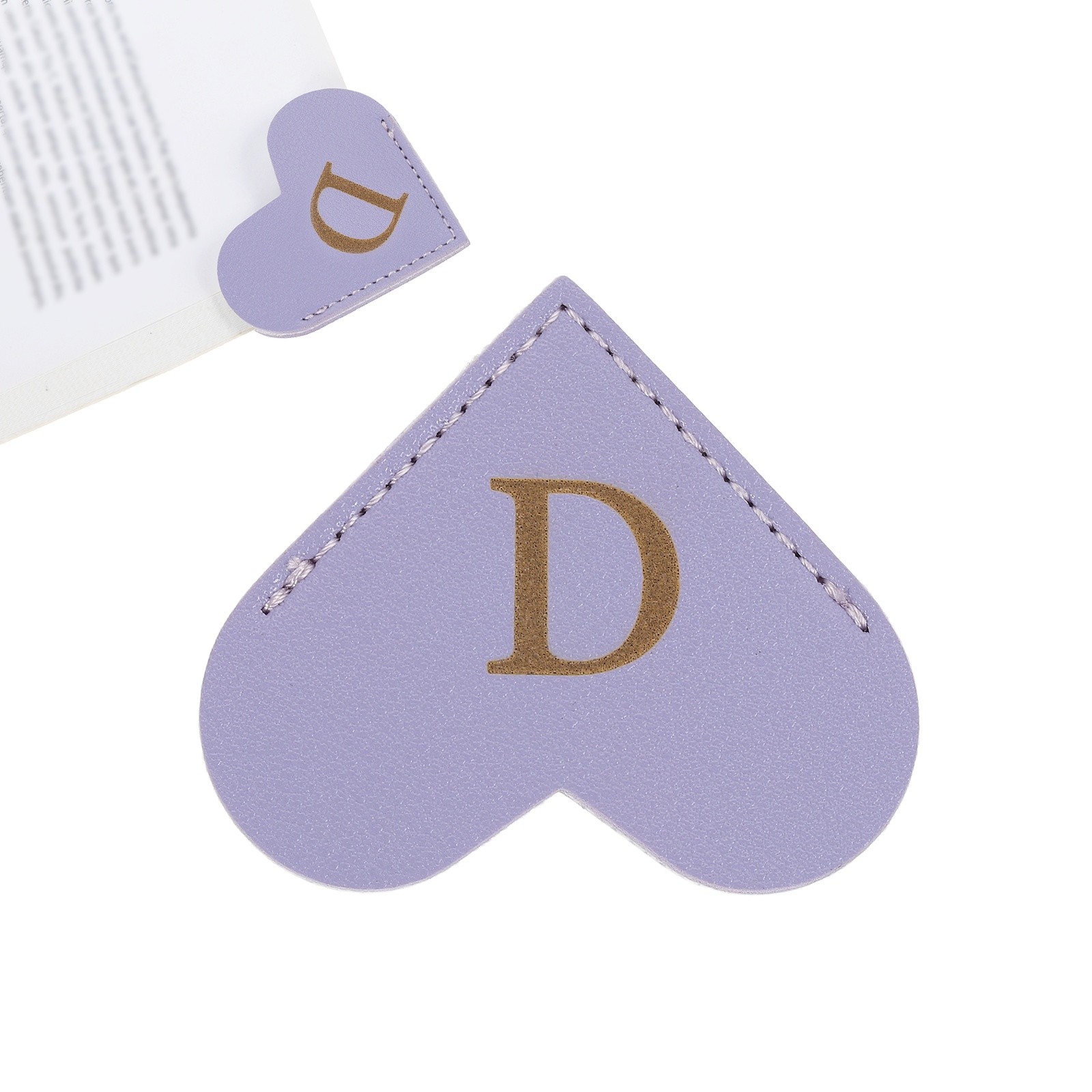 Initial D Corner Bookmarks,  Heart Shape Leather Book Marks Markers, Purple