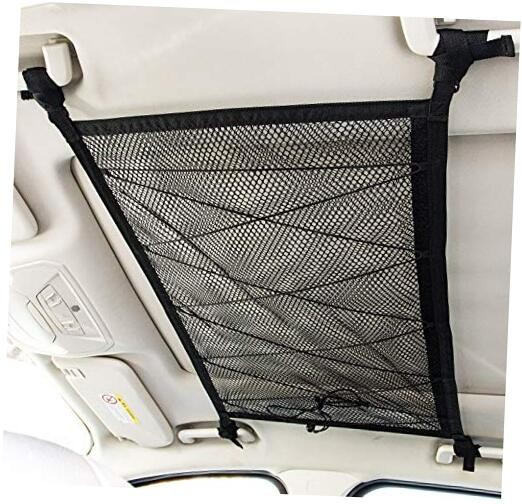 Kaskawise Car Ceiling Cargo Net Pocket,31"x21" Adjustable Double-Layer Mesh 