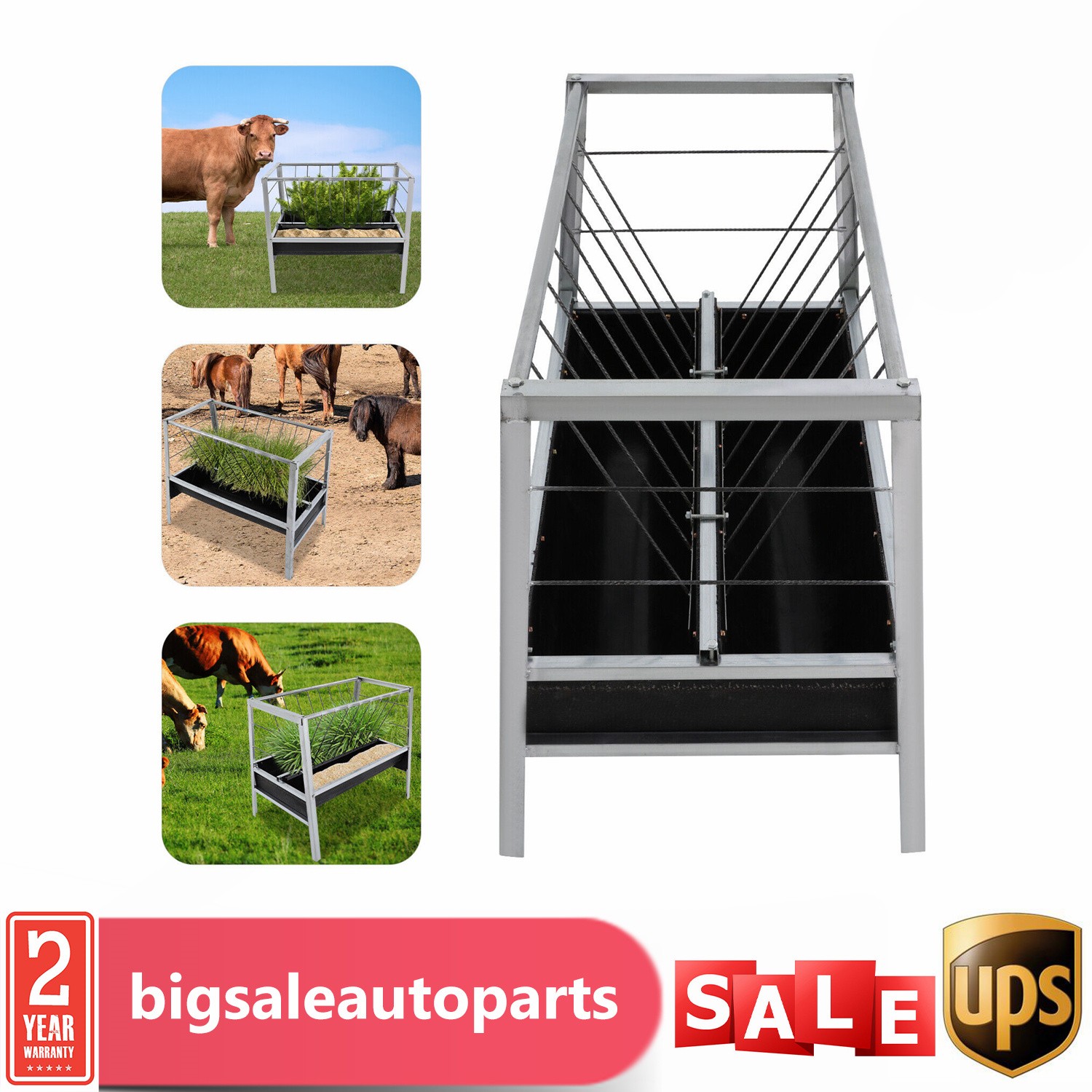 Livestock Feed Trough 2-in-1 Grain & Hay Feeder for Goats Sheep Large Capacity