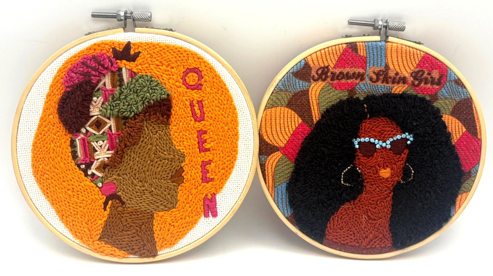 Set of 2 Needlework Embroidery Art Hoops w/ Vibrant Women, Gallery Wall *Read