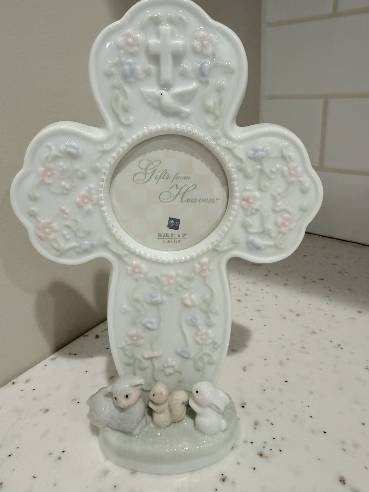 Vintage Russ Gifts From Heaven Porcelain Cross Baptism Christening Photo Frame