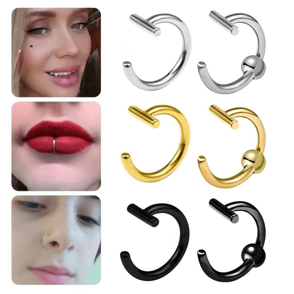 -Lip Rings Fake Spring Clip On Nose Rings Fake Lip Hoop Body Piercing Rings