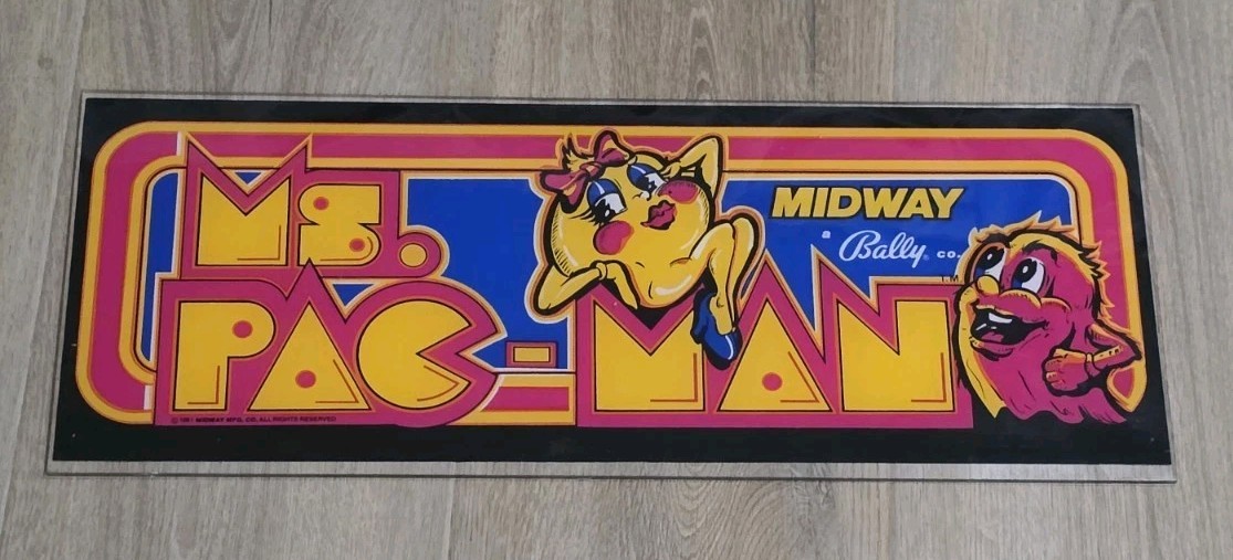 Original Vintage Ms Pac-Man Arcade Sign Marquee 1980s Video Game Midway Bally