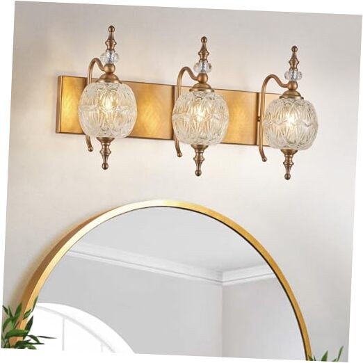 Vintage Bathroom Vanity Light Fixtures, 3 Lights Bathroom Wall 3-light Brass