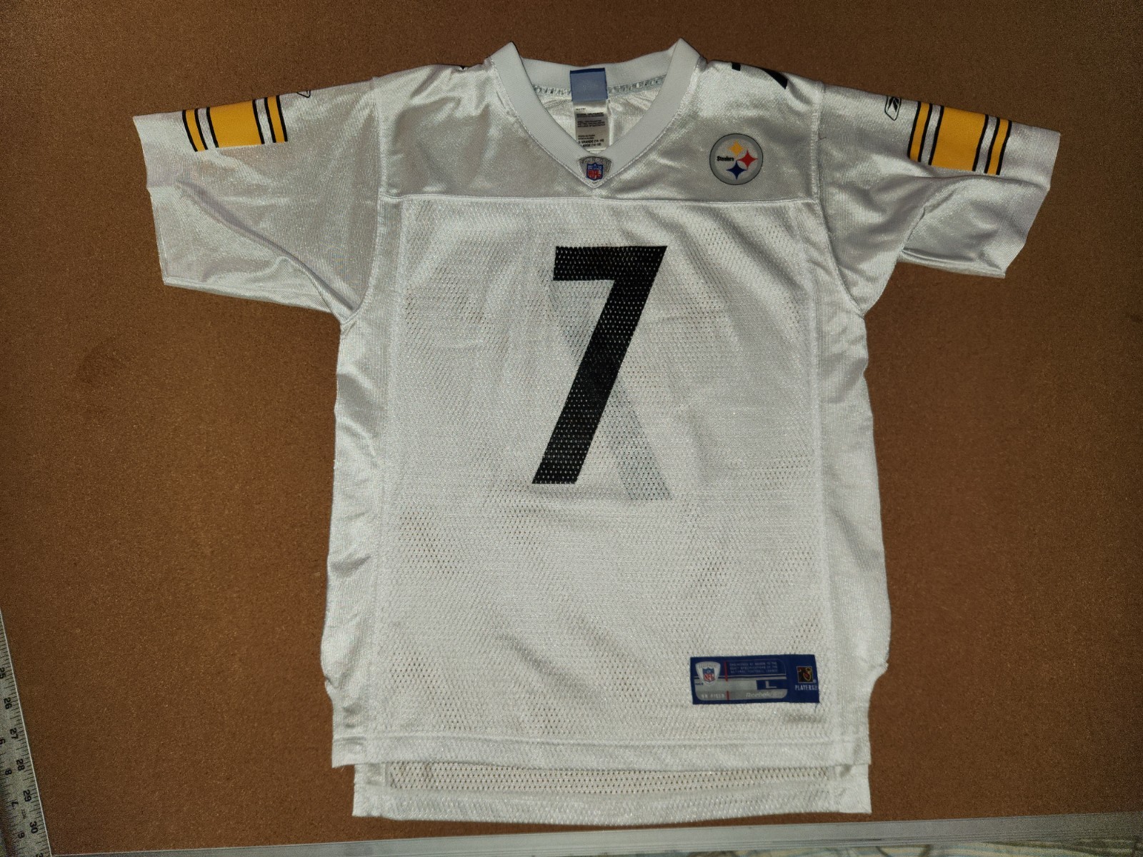 BEN ROETHLISBERGER #7 STEELERS AWAY REPLICA REEBOK FOOTBALL JERSEY YOUTH LARGE