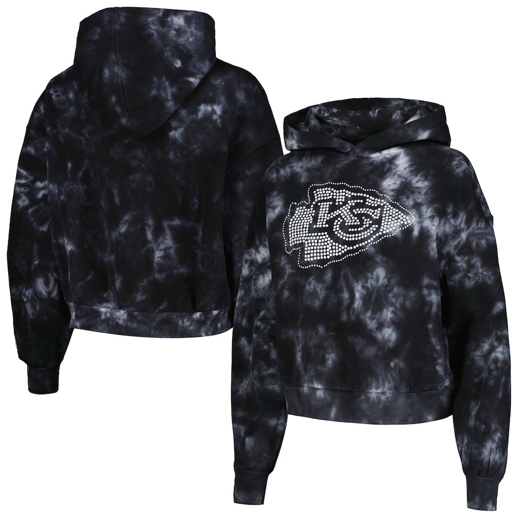 The Wild Collective Black Kansas City Chiefs Tie-Dye Cropped Hoodie Sz 2XL New