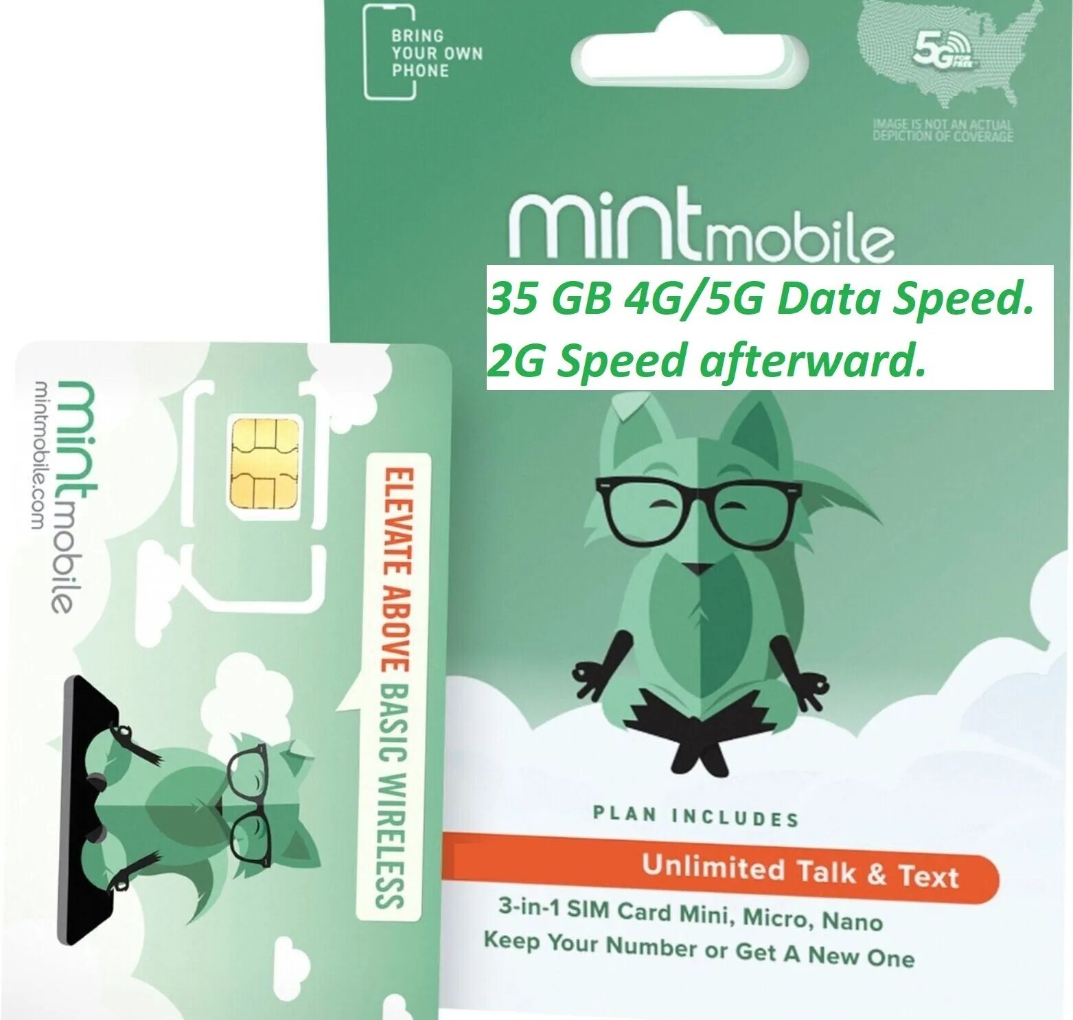 Mint Mobile 12 Month Unlimited Data Talk Text Prepaid 1 Year Plan Sim Card