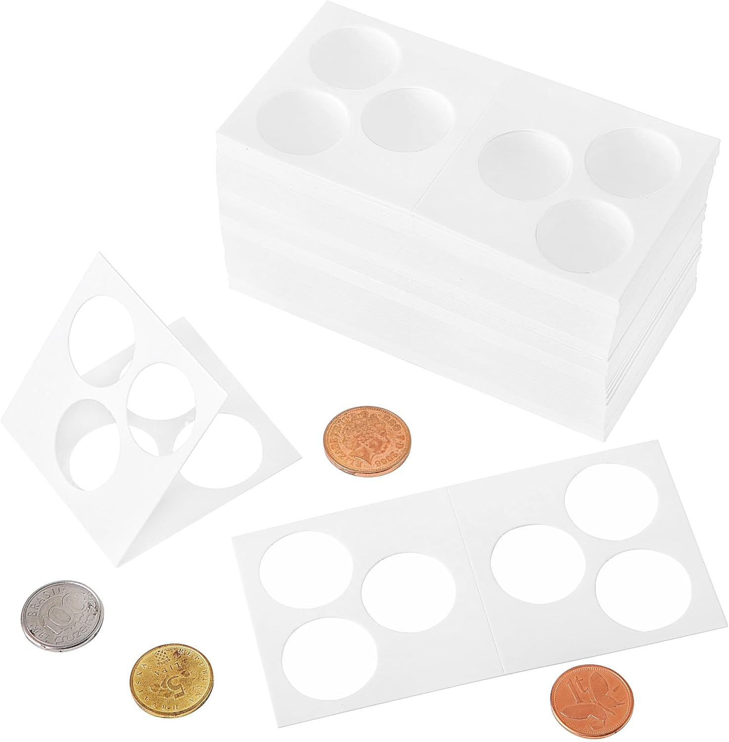 3-Hole Penny Coin Flips - 90 PCS 20.5Mm/0.8Inch Cardboard Holders for Dim