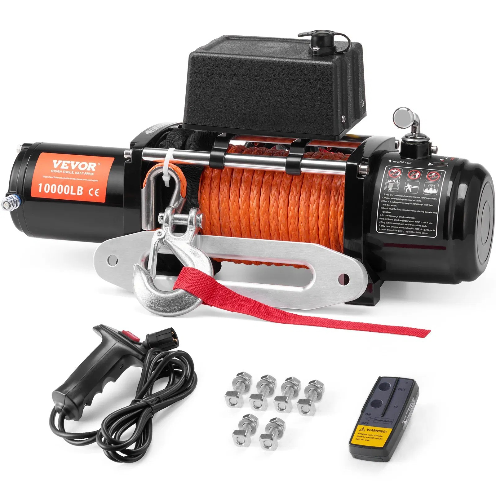 Electric Winch, 10,000 lb, 12V DC Truck Winch with Φ7/20 in x 65 ft Synthetic R