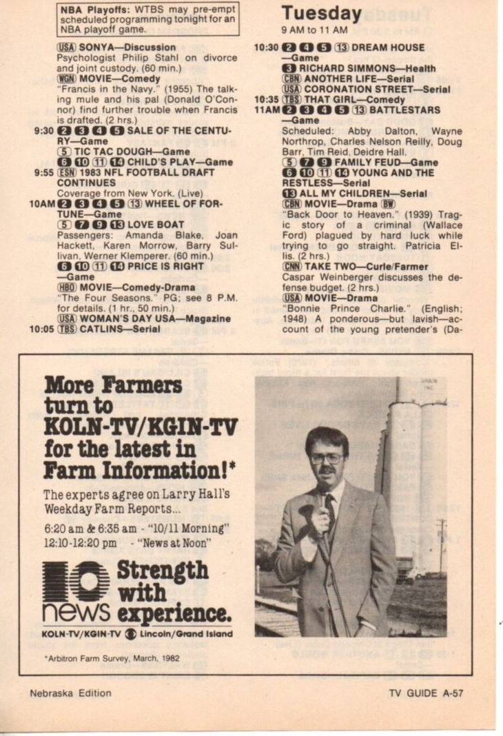 KOLN-TV KGIN-TV Farm Report Lincoln Nebraska 1983 Picture Print Ad Clipping Page