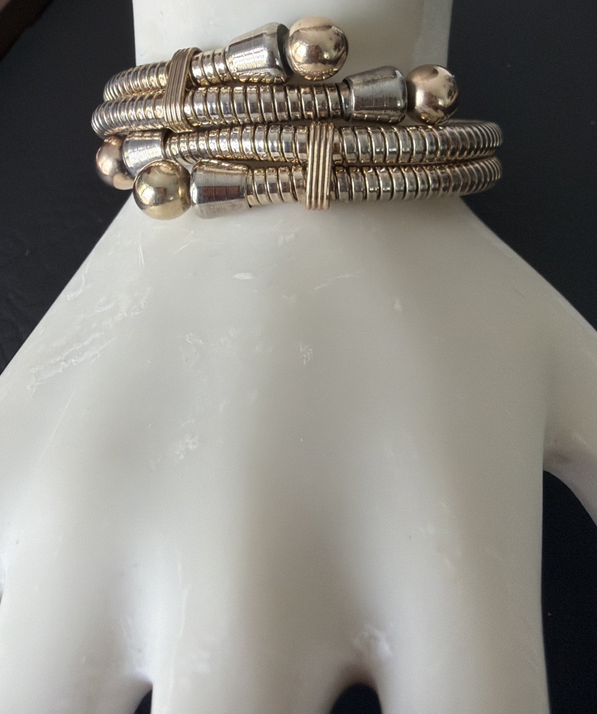 Vintage Art Deco  Coil Bracelet  Rare Design Silver/ Gold Tones