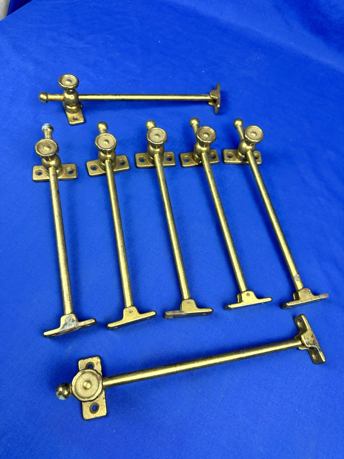 7 Vintage 10"L Casement Window STAYS, Matching, Working ~ Brass Plate Steel