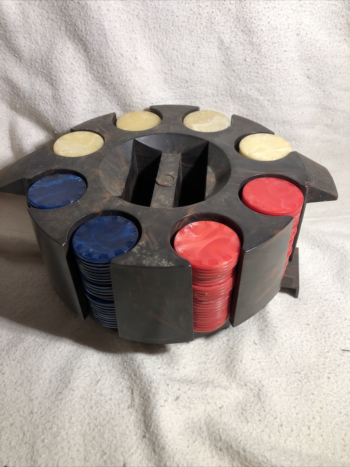 Vtg Bakelite Poker Chip  Caddy Dispenser Marble Design USA Made 199 Chips