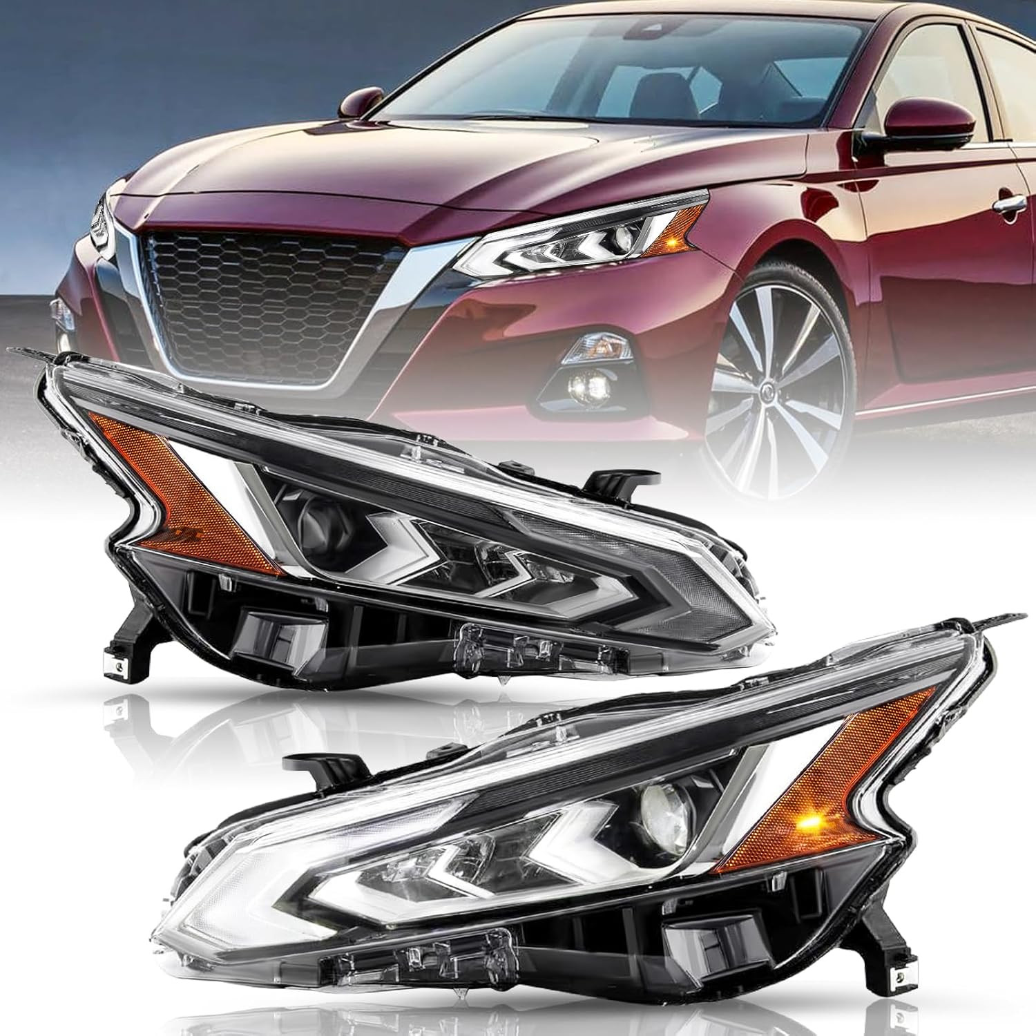 Headlight Assembly Set Fit for 2019 2020 2021 2022 Nissan Altima LED DRL OEM Rep