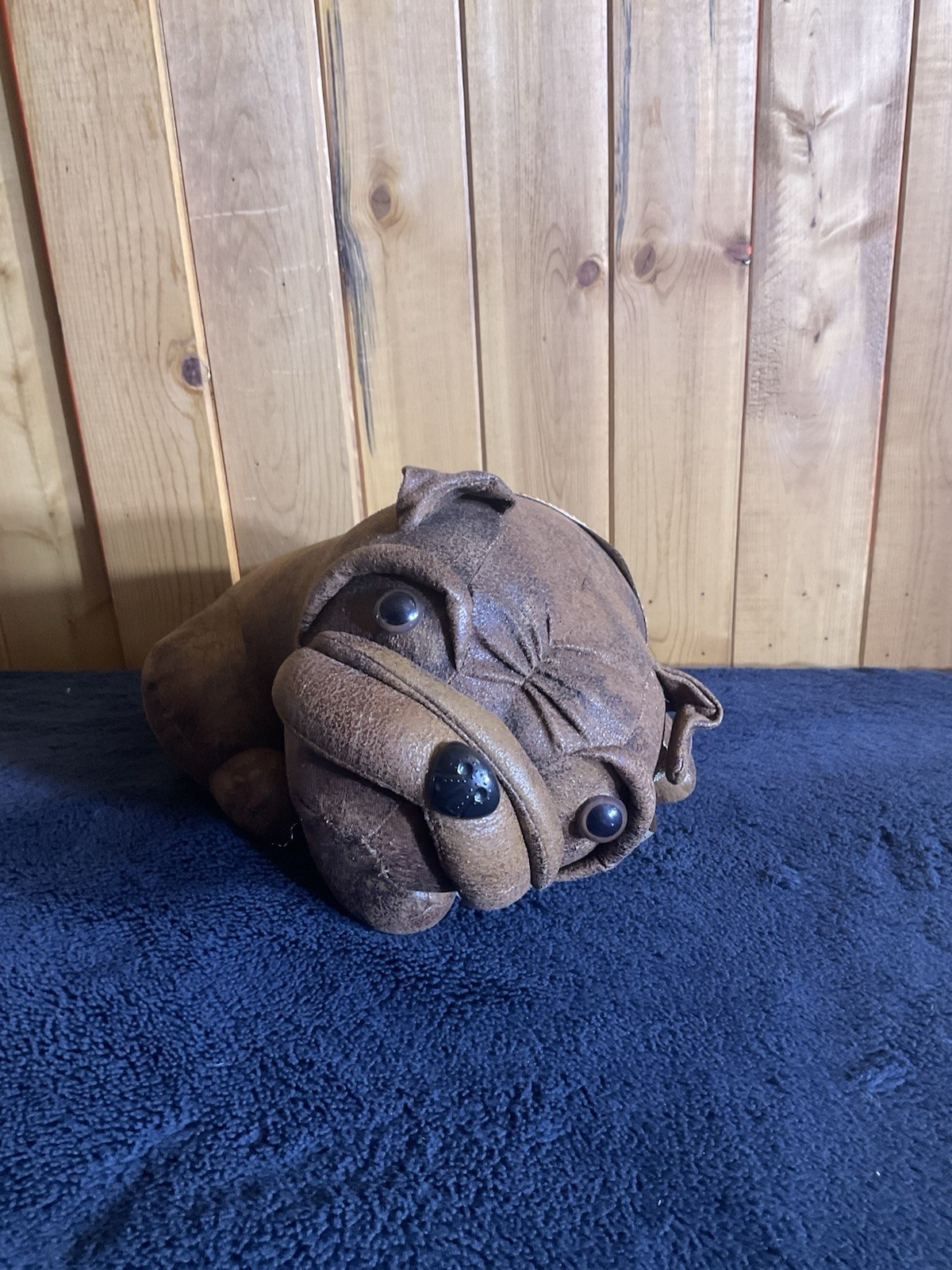 Weighted English Bull Dog Plush Stuffed Animal Distressed Leather Look Decor