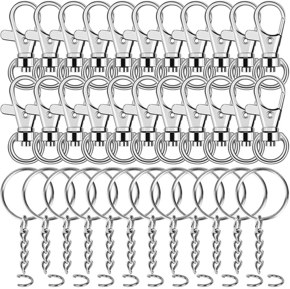 120Pcs Keychain Hardware Kit Swivel Hooks, Split Rings & Jump Rings Silver