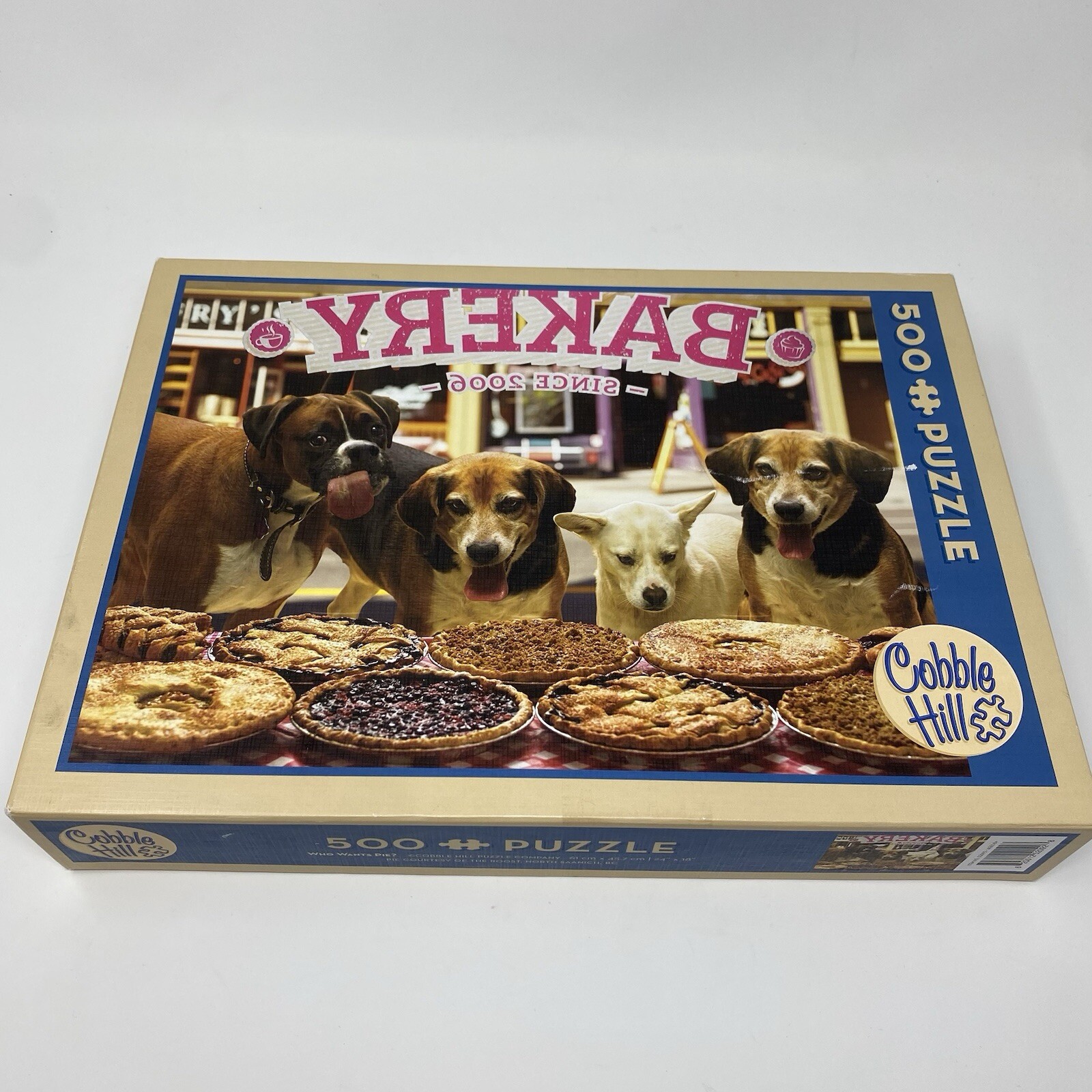 Cobble Hill 500 Piece Jigsaw Puzzle Who Wants Pie? Dog Bakery 24” X 18”
