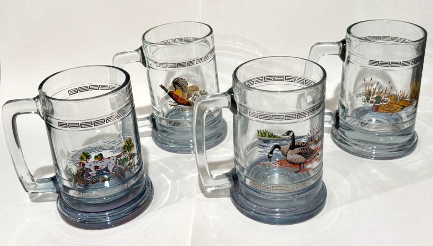 Vintage Princess House Colonial Game Bird Collection Beer Mugs (Set of 4)