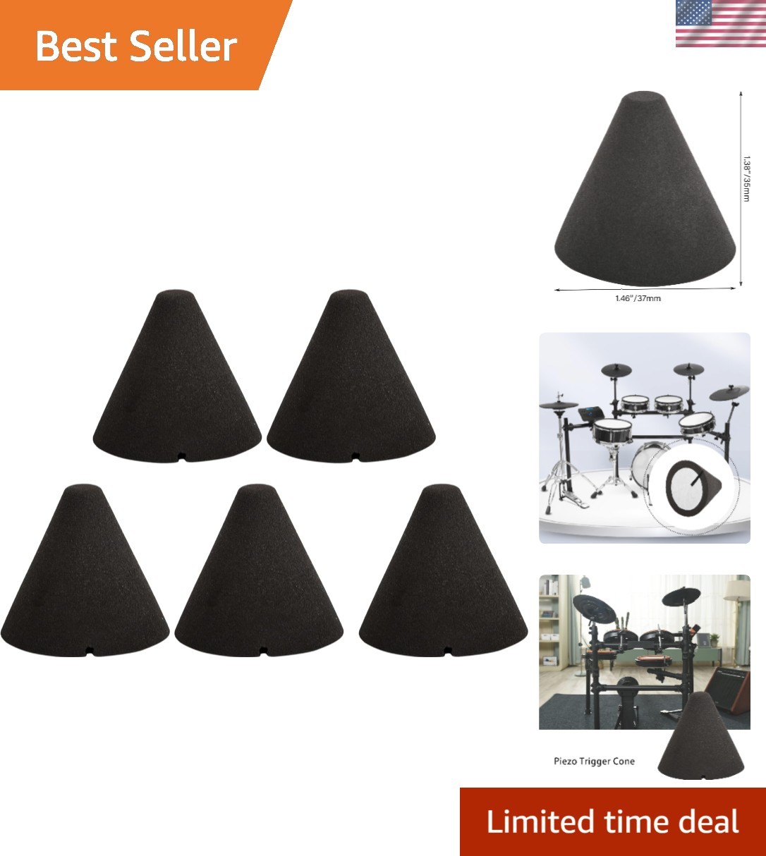 Piezo Trigger Cone for Electronic Drum Percussion Parts 1.38x1.46inch Pack of 5
