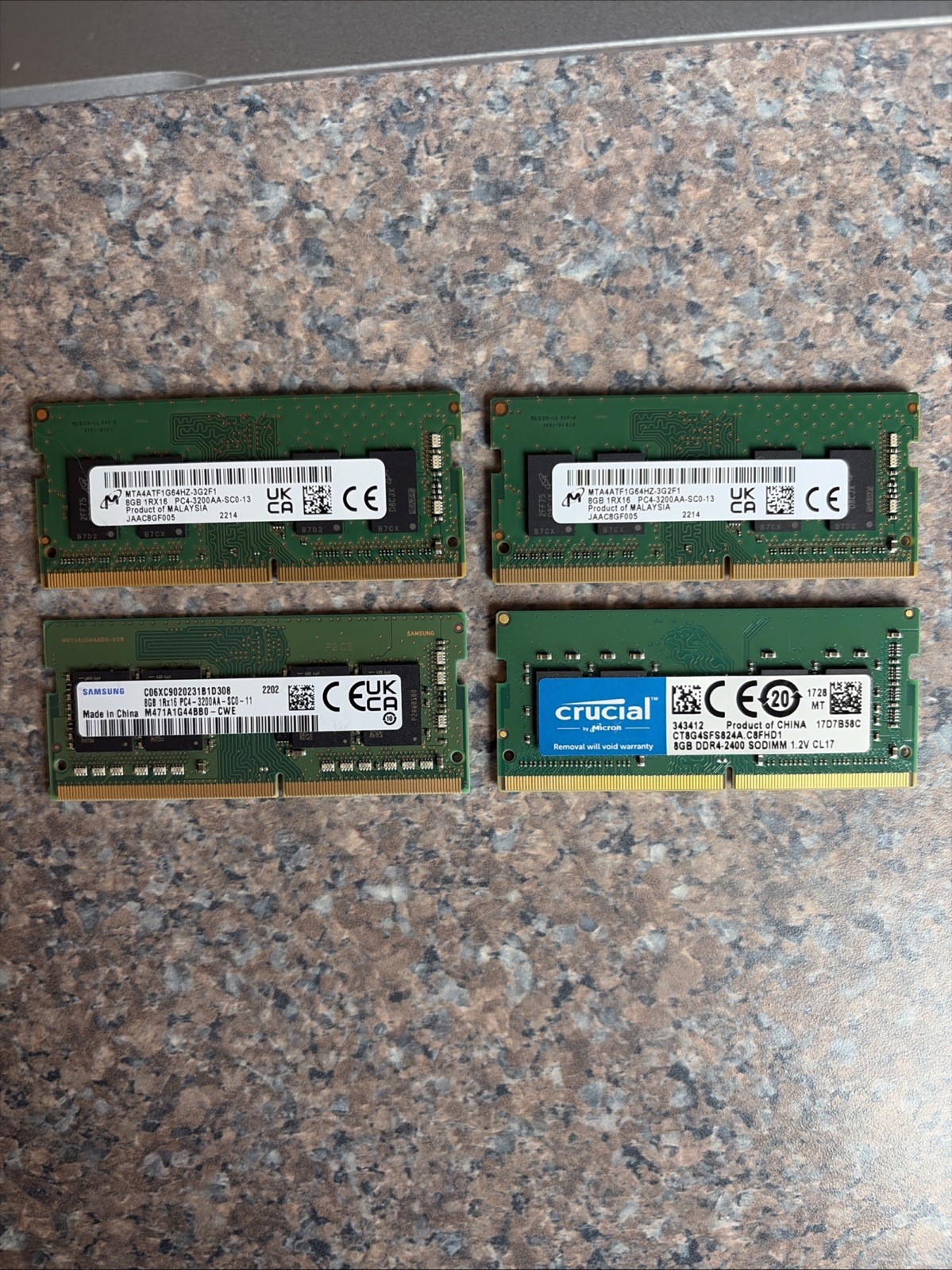 Lot Of 4x8gb RAM DDR4 Memory 1RX16 Mixed Brand