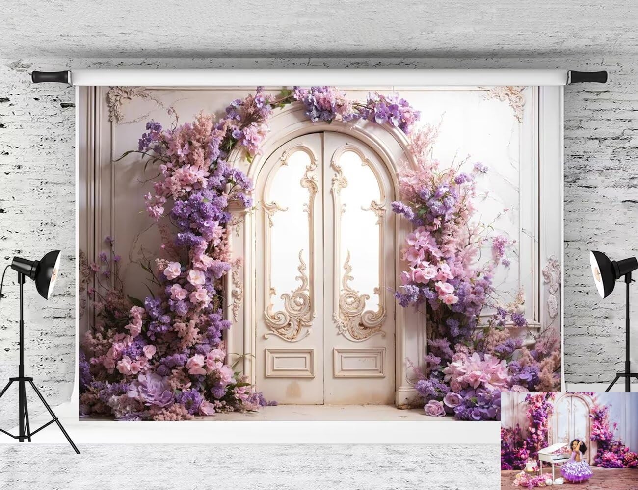 Floral Arch Photo Backdrop Fresh Flowers Background Retro Door Elegant 7x5 ft