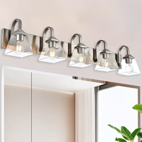 Modern Bathroom Vanity Light Farmhouse Vanity Lighting 5 Light Brushed Nickel