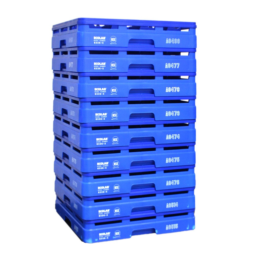 (Lot of 9) Ecolab 6324-X Blue Industrial NSF Stacking Glass Washing Rack