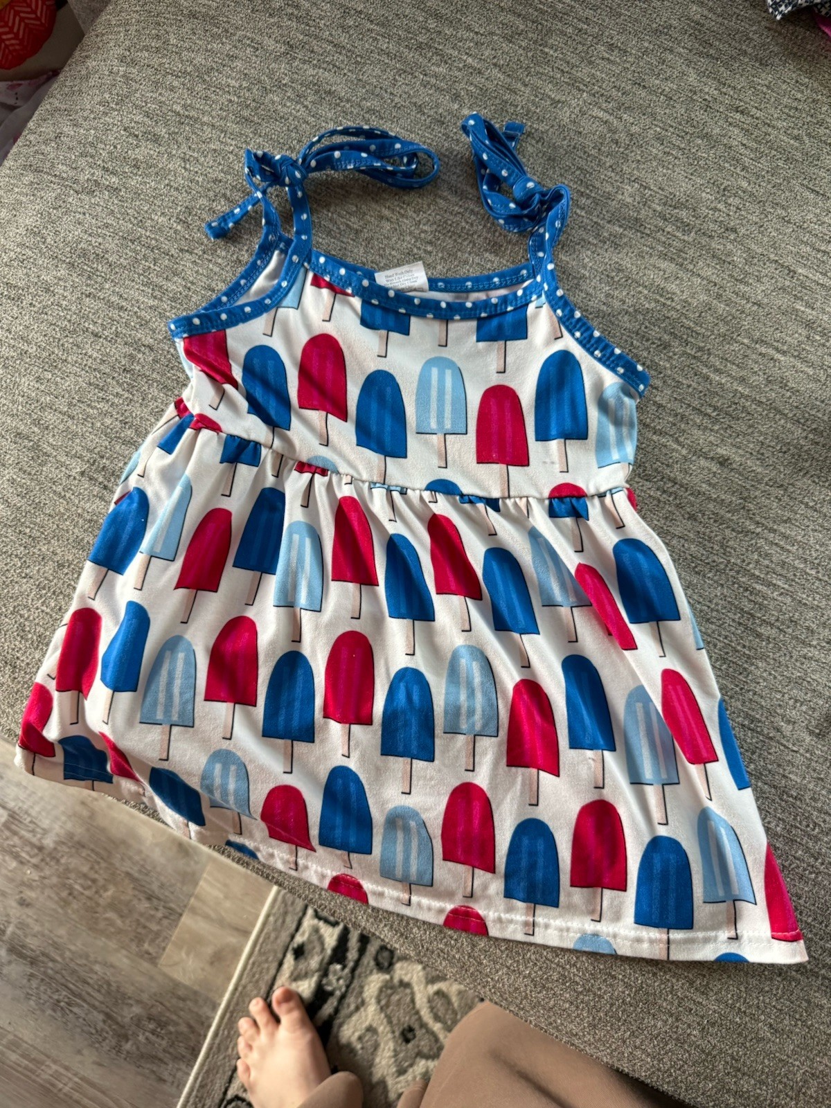 Girls Sundress 3T White Blue Red Popsicle Print Sleeveless Knee Length Summer