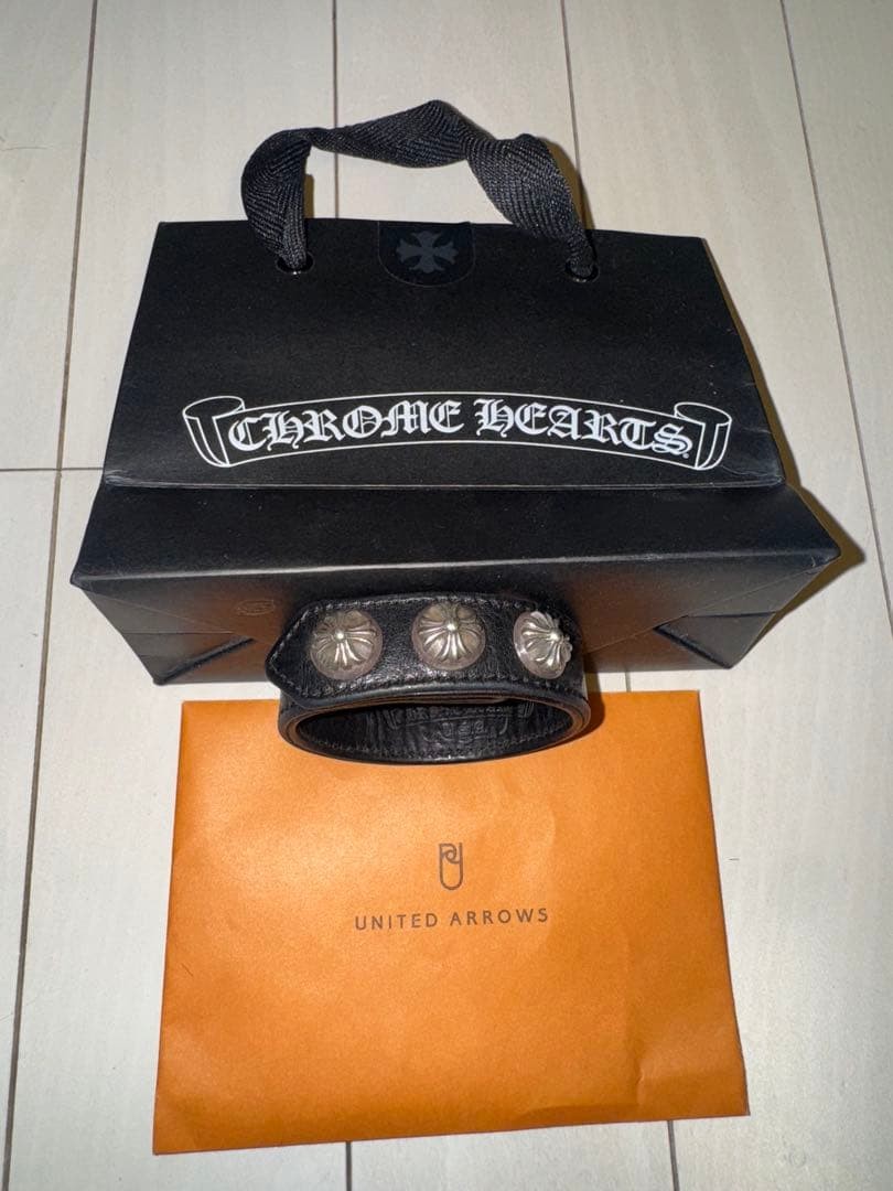 Chrome Hearts 3BTN 2SN Cross Leather Bracelet Authentic