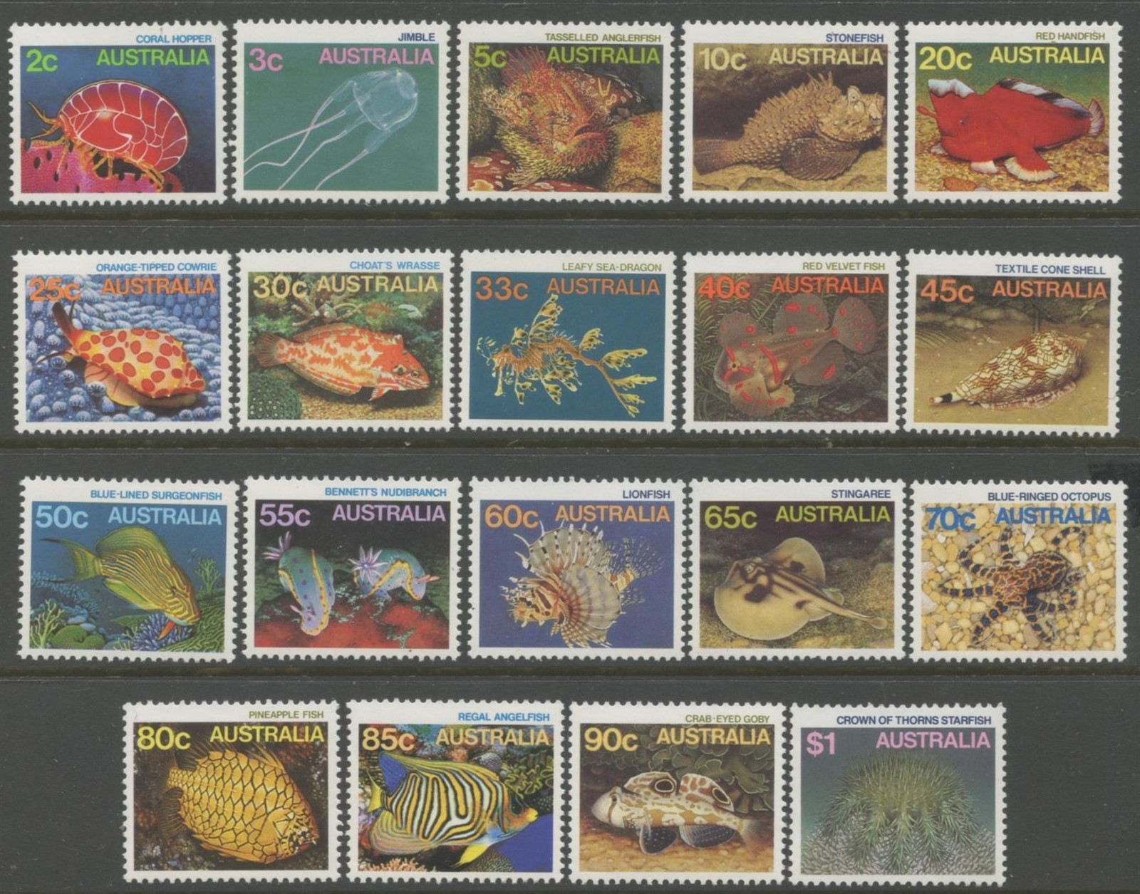 AUSTRALIA Sc#902-920 1984-86 Fish & Marine Creatures Complete Set OG Mint NH