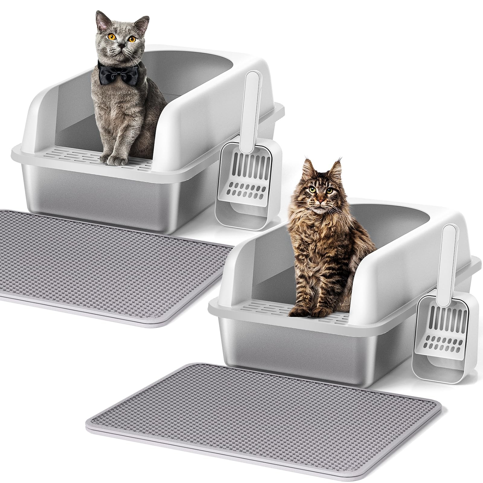 Stainless Steel Cat Litter Box 2 Pack 20 x 14.2 11.8 Henkelion Extra Large Cats