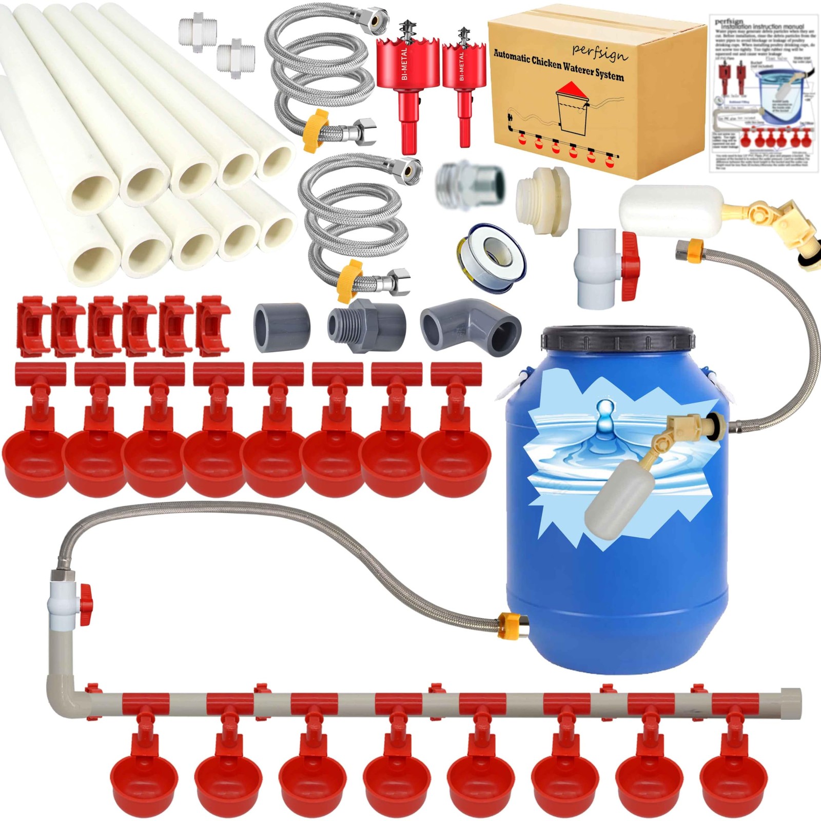 Complete Set Pipeline Automatic Chicken Waterer System(58 Accessories Include...