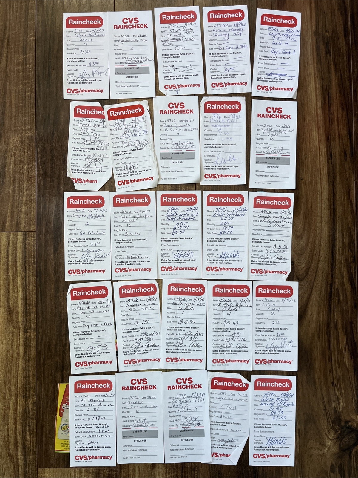 Lot of 25 CVS Raincheck Coupons Colgate Tide Laundry Glade Deals  Extrabucks
