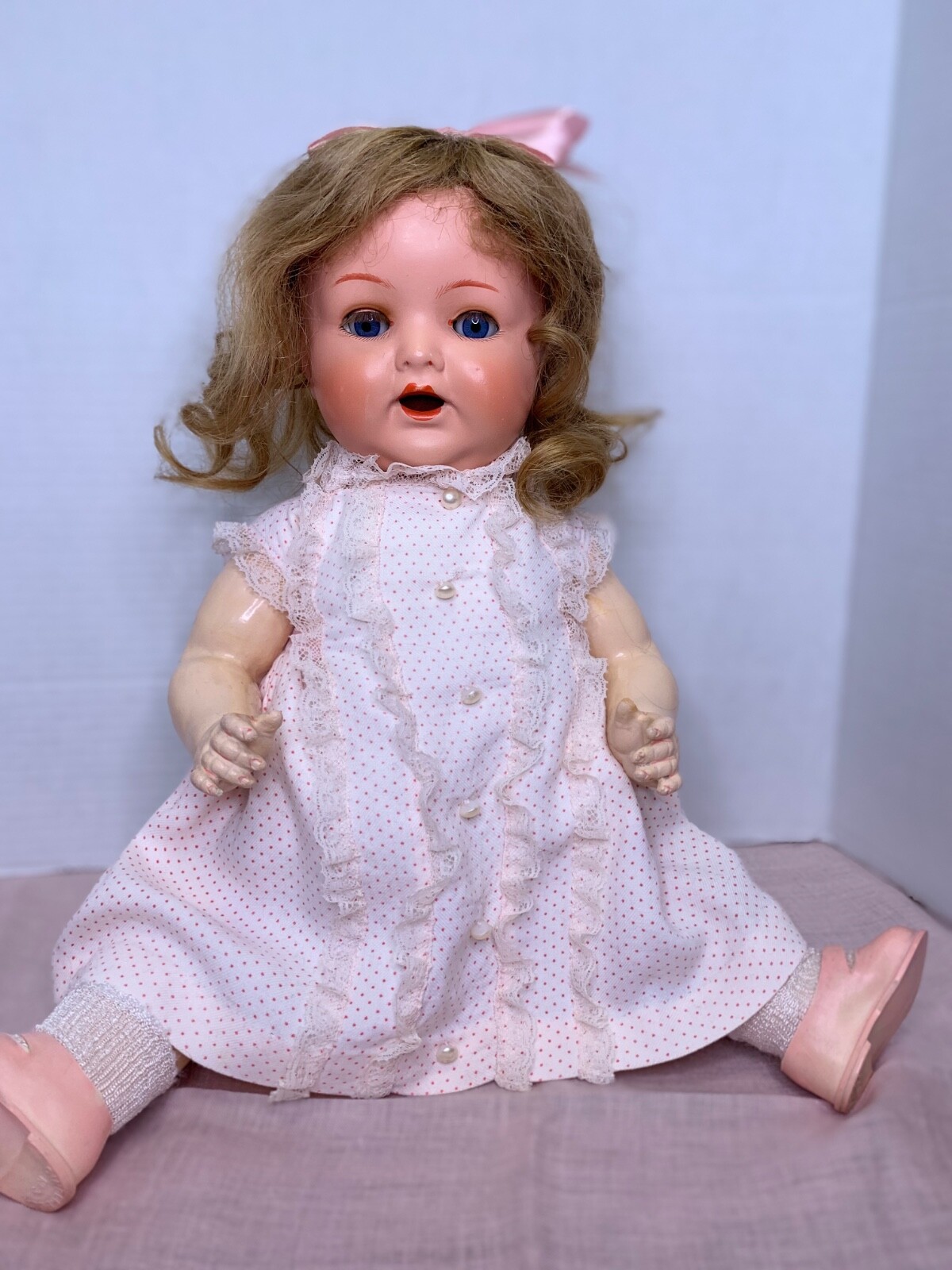 Antique 18" Baby Doll Bisque Head Composition Body unknown mark