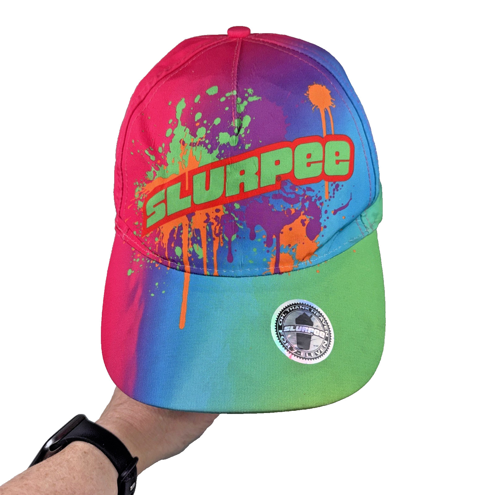 7-11 Slurpee Hat Cap Multi Brite Colors Hook Loop Bill sticker