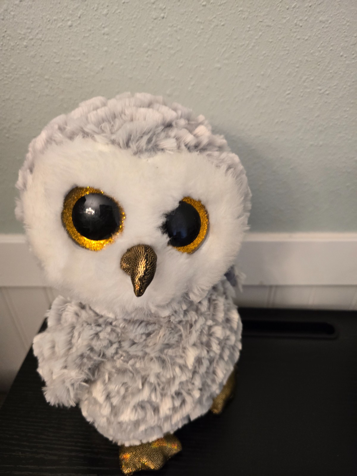 Ty Bean Boos Owlette Snowy Owl Plush 9" Glitter Eyes Gray White