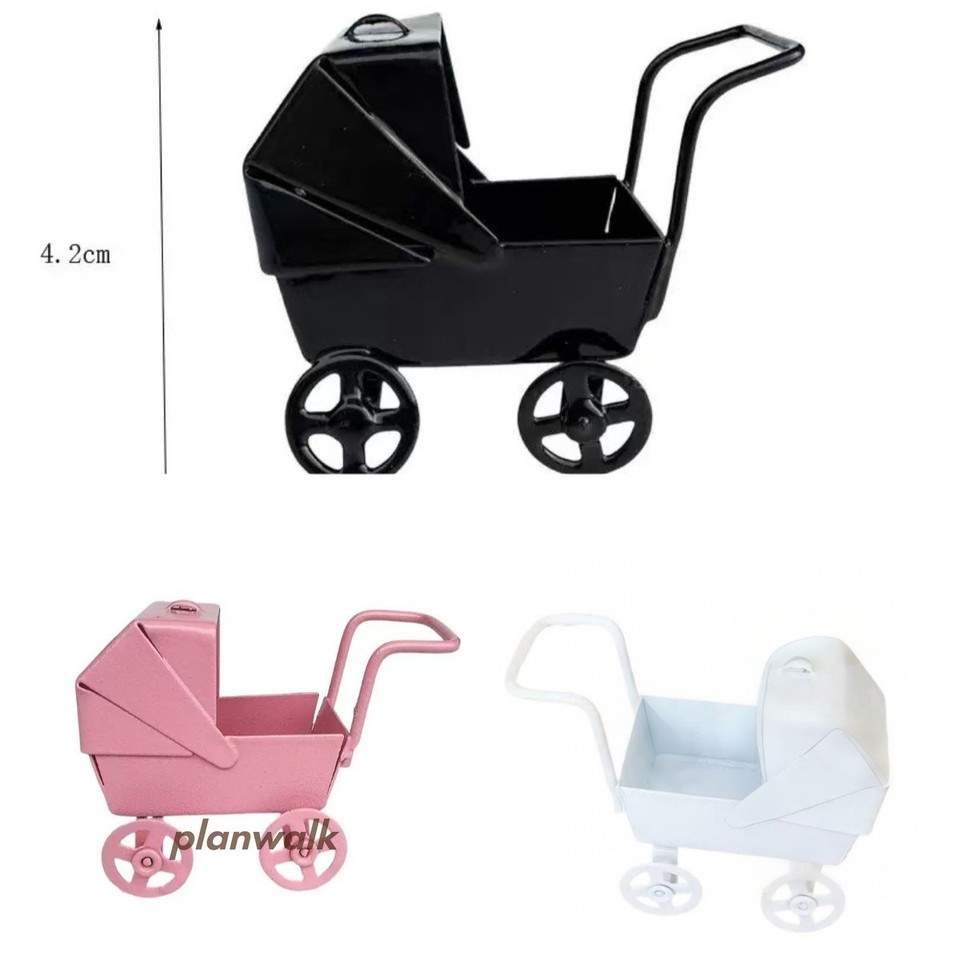 Dollhouse Miniatures 1:18 Nursery Accessories Baby Stroller Tiny Cradle