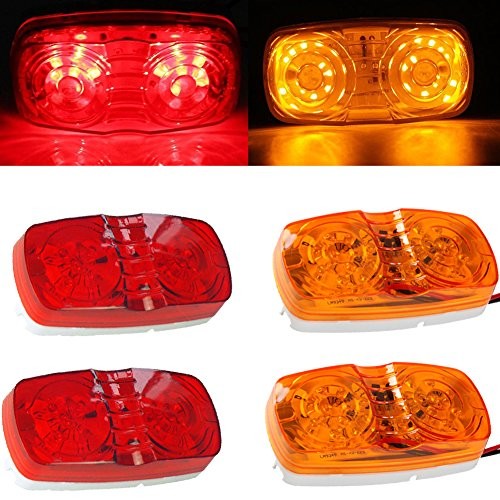  4 Pcs Amber & Red 10 LED Trailer Side Marker Light, 2*Amber+2*Red