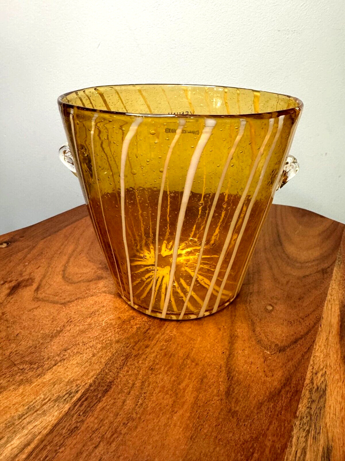 Murano Art Glass Ice Bucket Venini for Disarrano Amber 5" Tall