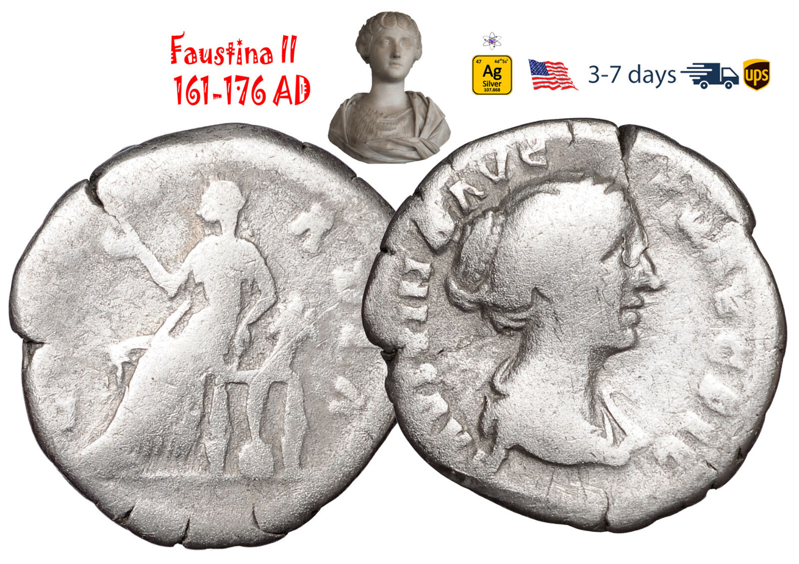 Ancient Roman Empire Coin Silver Faustina 2 161-176 Wife Marcus Aurelius #32279