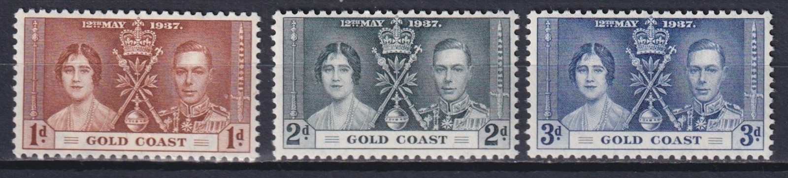 British Gold Coast 1937 Michel 102-104 Coronation, King George VI MNH**