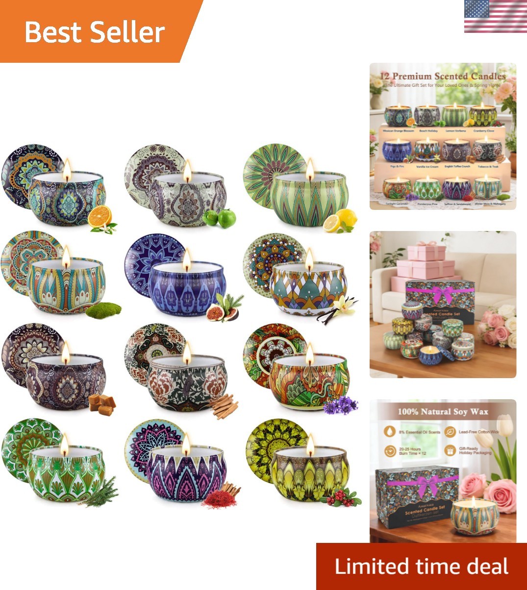 Scented Candles Gift Set,12 Pack Candles for Home Scented, 300 Hour Long-Last...