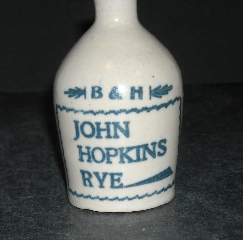 B & H - JOHN HOPKINS RYE Miniature Advertising Stoneware Mini Jug Memphis TN