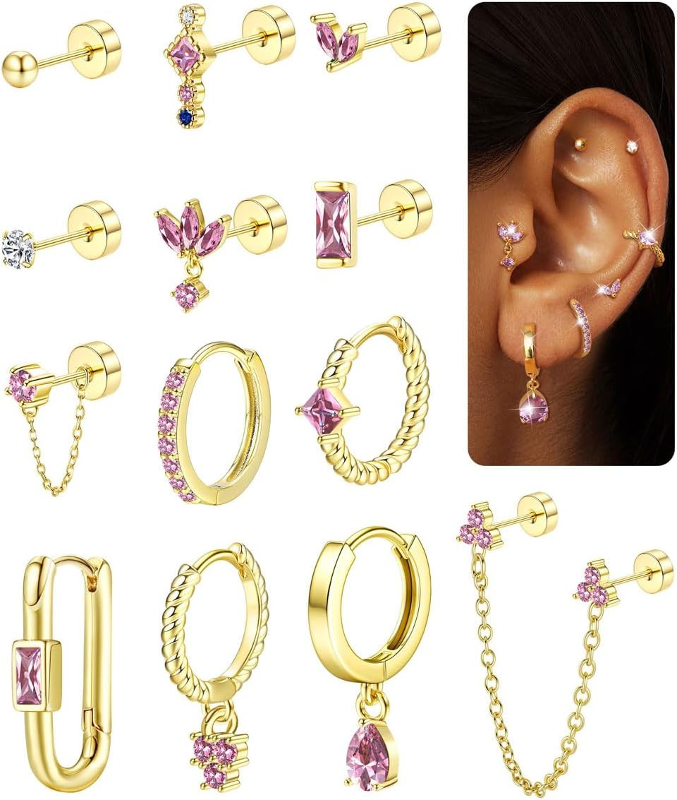 20G Helix Piercing Jewelry Flat Back Cartilage Earrings for Women Surgical Stain