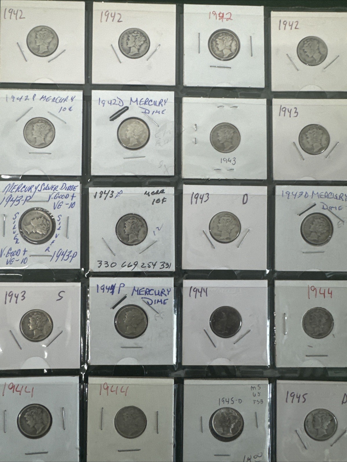 1942-1945 90% Silver Mercury Dimes Silver Coin Lot (10 Dime)-AVG. CIRC