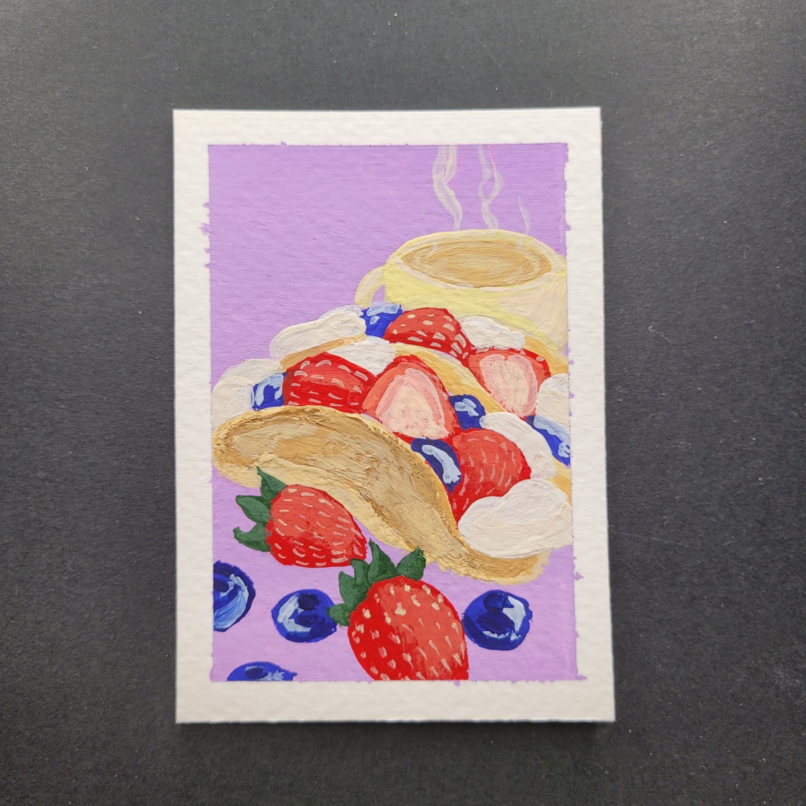 ACEO Original "Berries and Cream" Painting 2.5" x 3.5" by InnyNieves