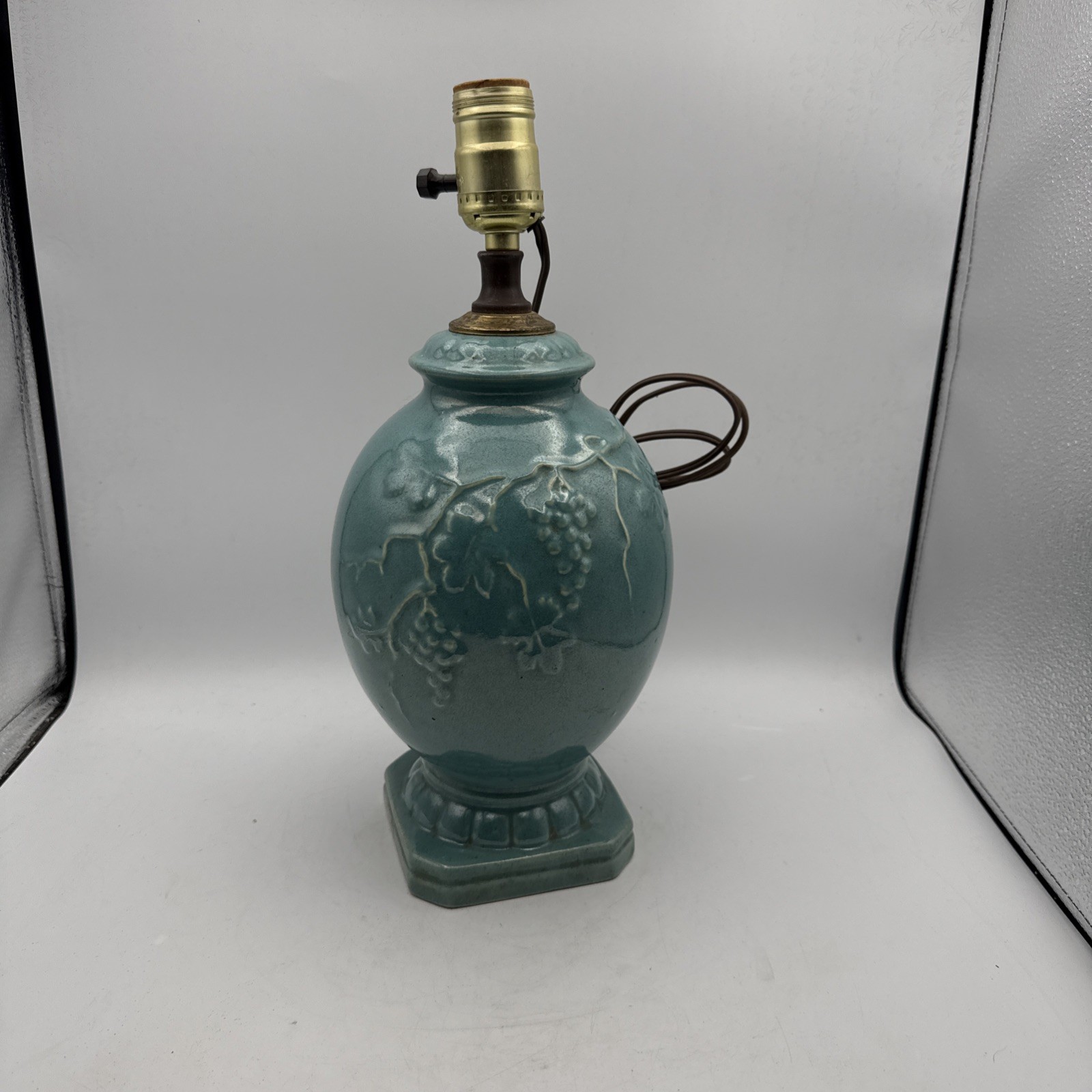 Vintage Pottery Lamp Teal Blue/Green Grapevine Pattern Parts Only