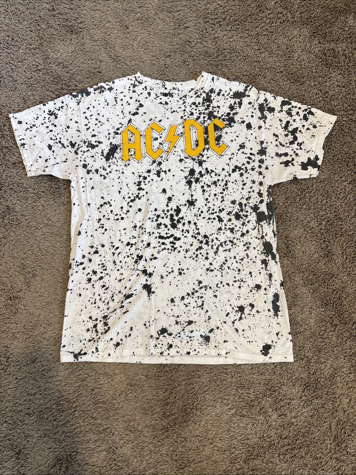 AC/DC T Shirt AOP Yellow Graphic Space Y2K Style Tee Large L