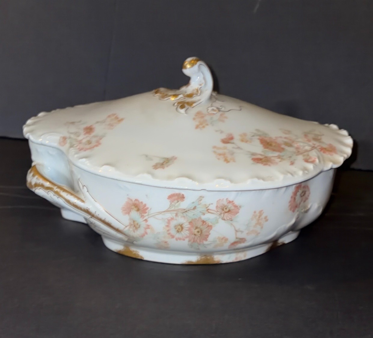 Antique Haviland Limoges France 11" Covered Vegetable Dish Oval Floral 7826