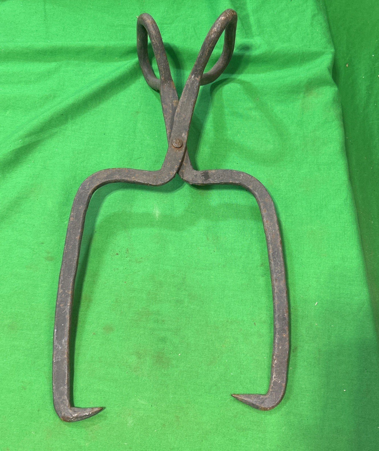 Hand Forged Iron Ice Pick Tool Block Hay Logging Tongs Vintage Antique  15"